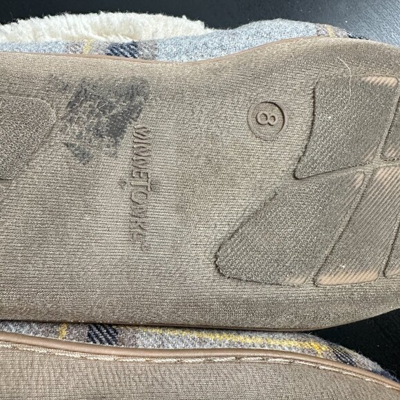 MINNETONKA Grey Plaid Sherpa Lined Slippers Size 8 - Picture 12 of 12